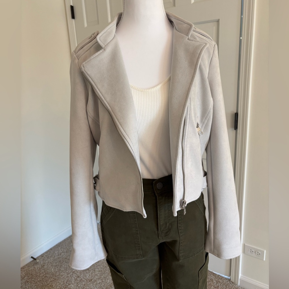 Banana Republic Light Gray Suede Bomber Jacket